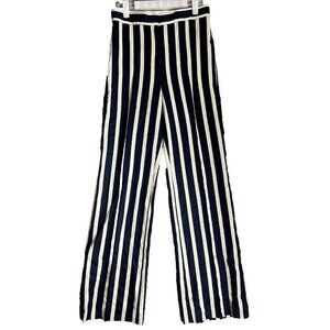 Ann Taylor Navy Cream Vertical Stripe Wide Leg Trousers Pants High Rise Sailor 2